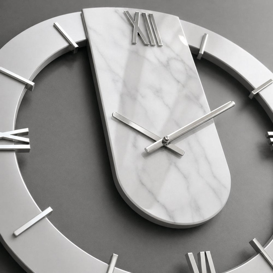 Orologio a parete rotondo effetto marmo dettagli foglia argento 50cm